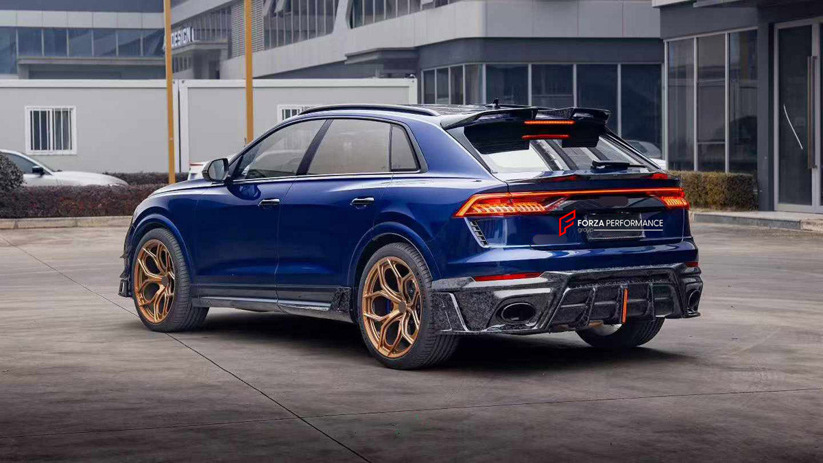 DRY CARBON BODY KIT for AUDI RS Q8 4M 2019 - 2024

Set includes:
Front Lip
Front Bumper Canards
Side Skirts
Roof Spoiler
Ducktail Spoiler
Rear Bumper Fins
Rear Diffuser

Material: Dry Carbon

NOTE: Professional installation is required.