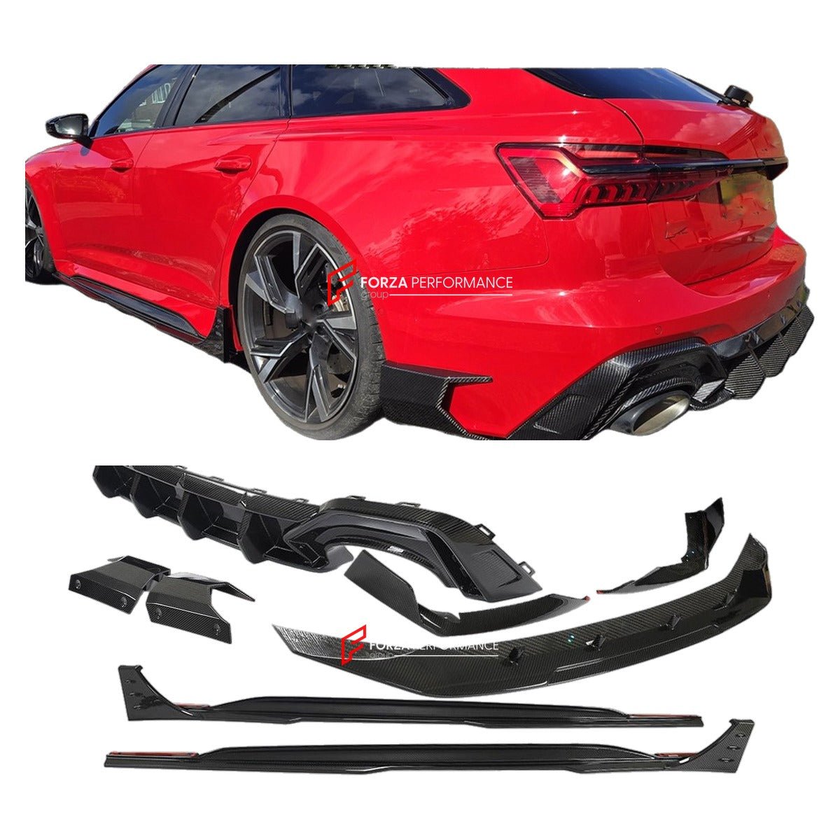 DRY CARBON BODY KIT for AUDI RS6 C8 AVANT WAGON 2019 - 2022 FORZA PERFORMANCE Custom Fit
Set includes:

Front Lip
Rear Diffuser
Rear Side Canards
Side Skirts
Material: Dry Carbon

NOTE: Professional installation is required.

Why “Contact Us for Pricing”?
We don’t display fixed prices because our goal is to offer you the most competitive deal possible. Product costs often decrease over time, and by requesting a quote, you’ll receive our most up-to-date price on market.

SECURED PAYMENT METHODS
PayPal (+4.4%