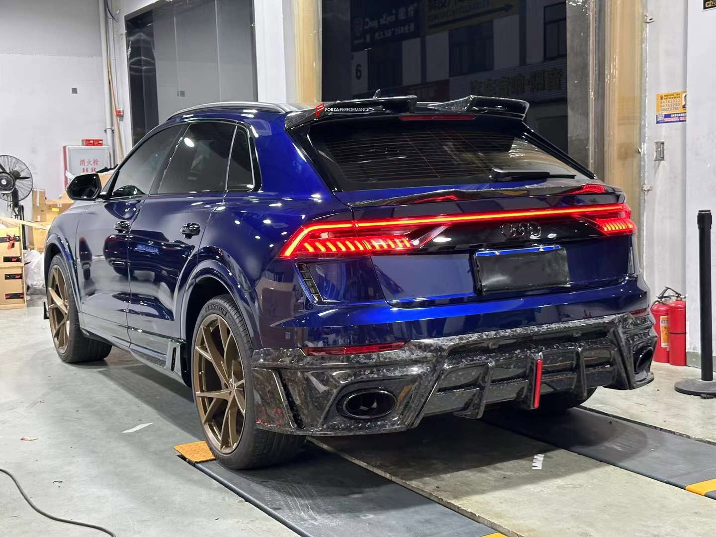FORZA FORGED CARBON BODY KIT for AUDI RSQ8 4M 2020+  Set includes:  Front Lip Front Bumper Canards Side Skirts Rear Roof Spoiler Trunk Wing Spoiler Rear Diffuser