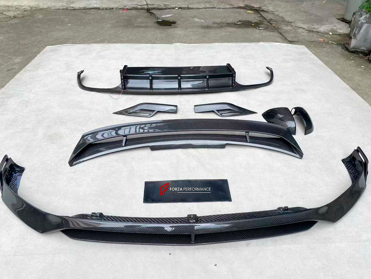 DRY CARBON BODY KIT for Bentley Bentayga 2020+
Set includes:

Front Lip
Side Mirror Cover
Rear Spoiler Wing
Rear Diffuser
Rear Bumper Fins
Material: Dry Carbon

NOTE: Professional installation is required.