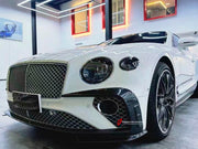 DRY CARBON BODY KIT for BENTLEY CONTINENTAL GT/GTC V8 W12 2018+
Set includes:

Front Lip
Front Grille
Front Bumper Trims
Mirror Caps
Hood Bonnet
Side Skirts
Rear Diffuser
Rear Spoiler (optional, at extra cost)
Material: Dry Carbon

NOTE: Professional installation is required.