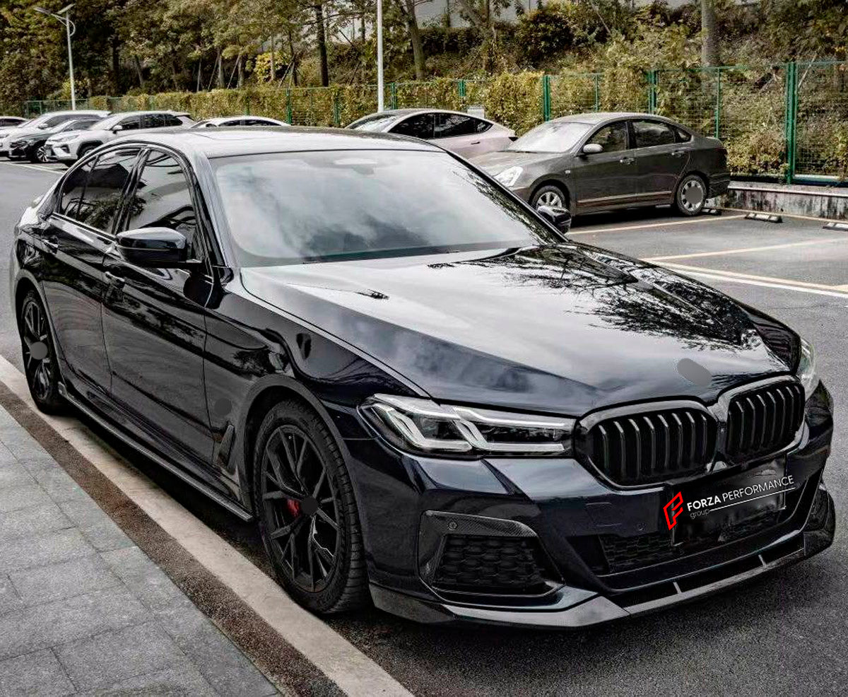 DRY CARBON BODY KIT for BMW 5 SERIES G30 2021+ FORZA PERFORMANCE custom fit MP Style
Set includes:

Front Lip
Front Grille
Side Mirror Covers
Side Skirts
Ducktail Spoiler
Rear Diffuser
Material: Dry Carbon

NOTE: Professional installation is required.
