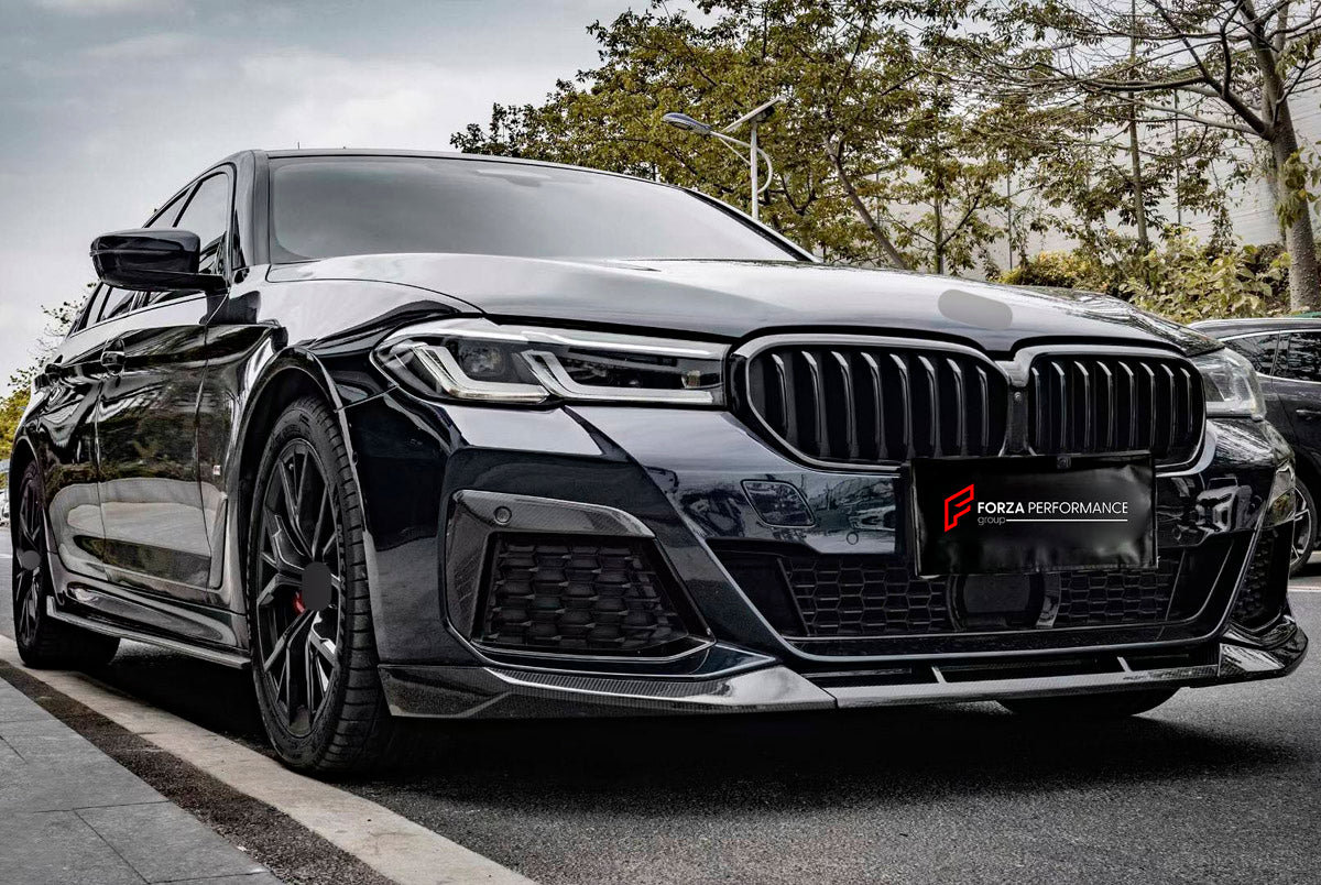 DRY CARBON BODY KIT for BMW 5 SERIES G30 2021+ FORZA PERFORMANCE custom fit MP Style
Set includes:

Front Lip
Front Grille
Side Mirror Covers
Side Skirts
Ducktail Spoiler
Rear Diffuser
Material: Dry Carbon

NOTE: Professional installation is required.
