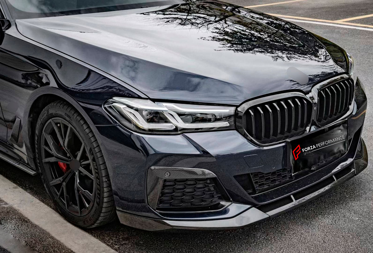 DRY CARBON BODY KIT for BMW 5 SERIES G30 2021+ FORZA PERFORMANCE custom fit MP Style
Set includes:

Front Lip
Front Grille
Side Mirror Covers
Side Skirts
Ducktail Spoiler
Rear Diffuser
Material: Dry Carbon

NOTE: Professional installation is required.