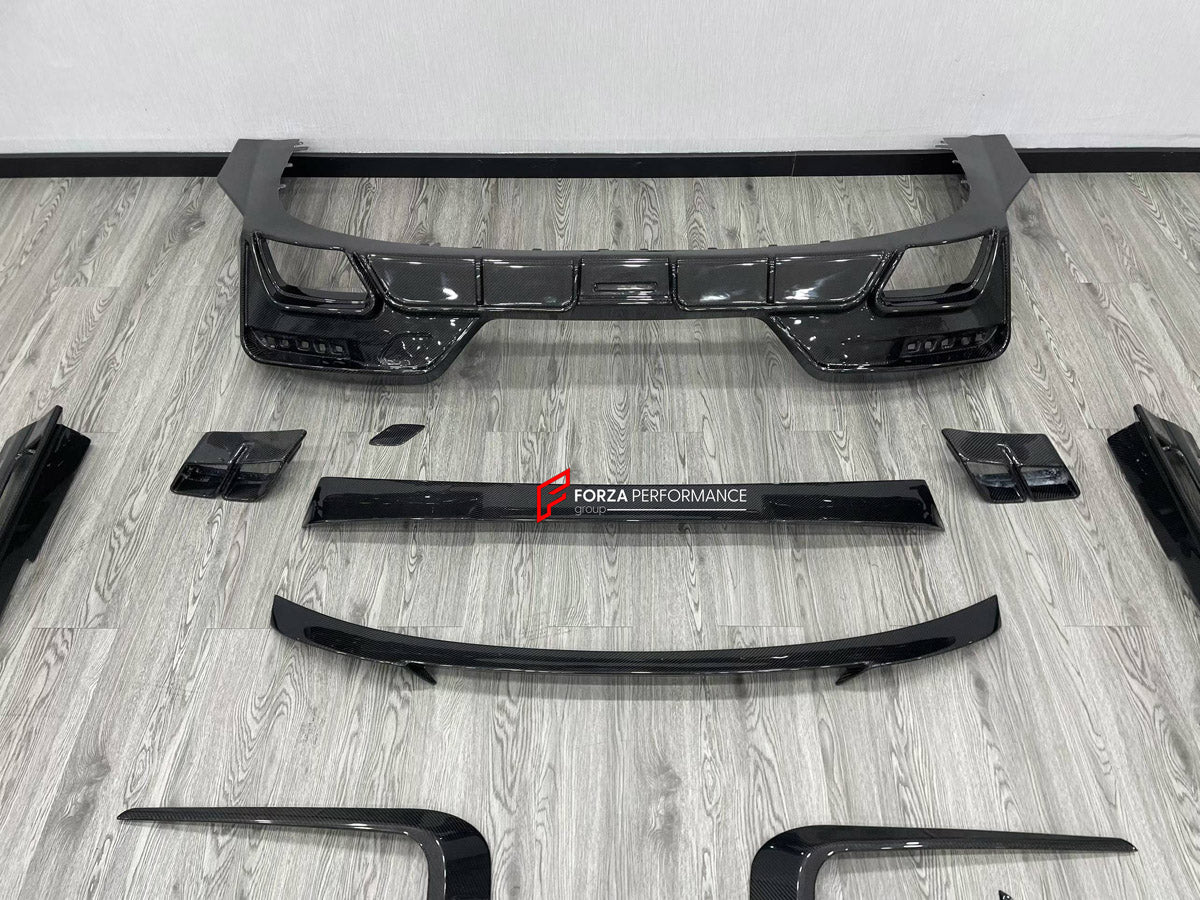 DRY CARBON BODY KIT for BMW 7 SERIES G70 2022+ FORZA PERFORMANCE custom fit Mansory Style

Set includes:
Front Lip
Front Bumper Canards
Front Bumper Air Vent Covers
Side Mirror Covers
Side Skirts
Roof Spoiler
Ducktail Spoiler
Rear Bumper Fins
Rear Diffuser
Exhaust Tips

Material: Dry Carbon, Carbon

NOTE: Professional installation is required.