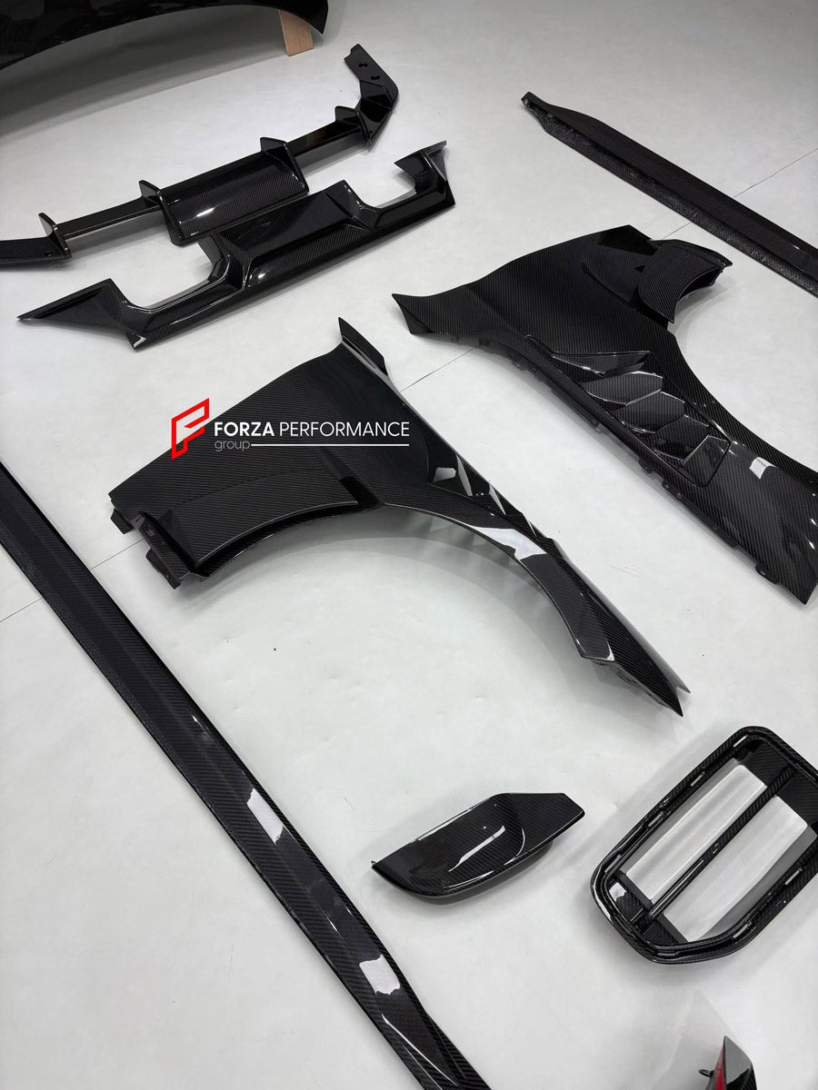 DRY CARBON BODY KIT for BMW M2 G87 2023+

Set includes:
Front Lip
Front Grille
Hood Bonnet
Front Fenders
Side Mirror Covers
Side Skirts
Rear Spoiler Wing
Rear Diffuser

Material: Dry Carbon

NOTE: Professional installation is required.