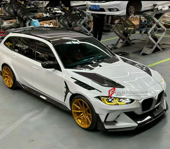 DRY CARBON BODY KIT for BMW M3 G81 TOURING 2020 - 2024

Set includes:


Front Bumper Assembly
Hood/Bonnet
Front Fenders&nbsp;
Front Fenders Air Vents&nbsp;

Material: Dry Carbon Fiber

Note: Professional installation is required.