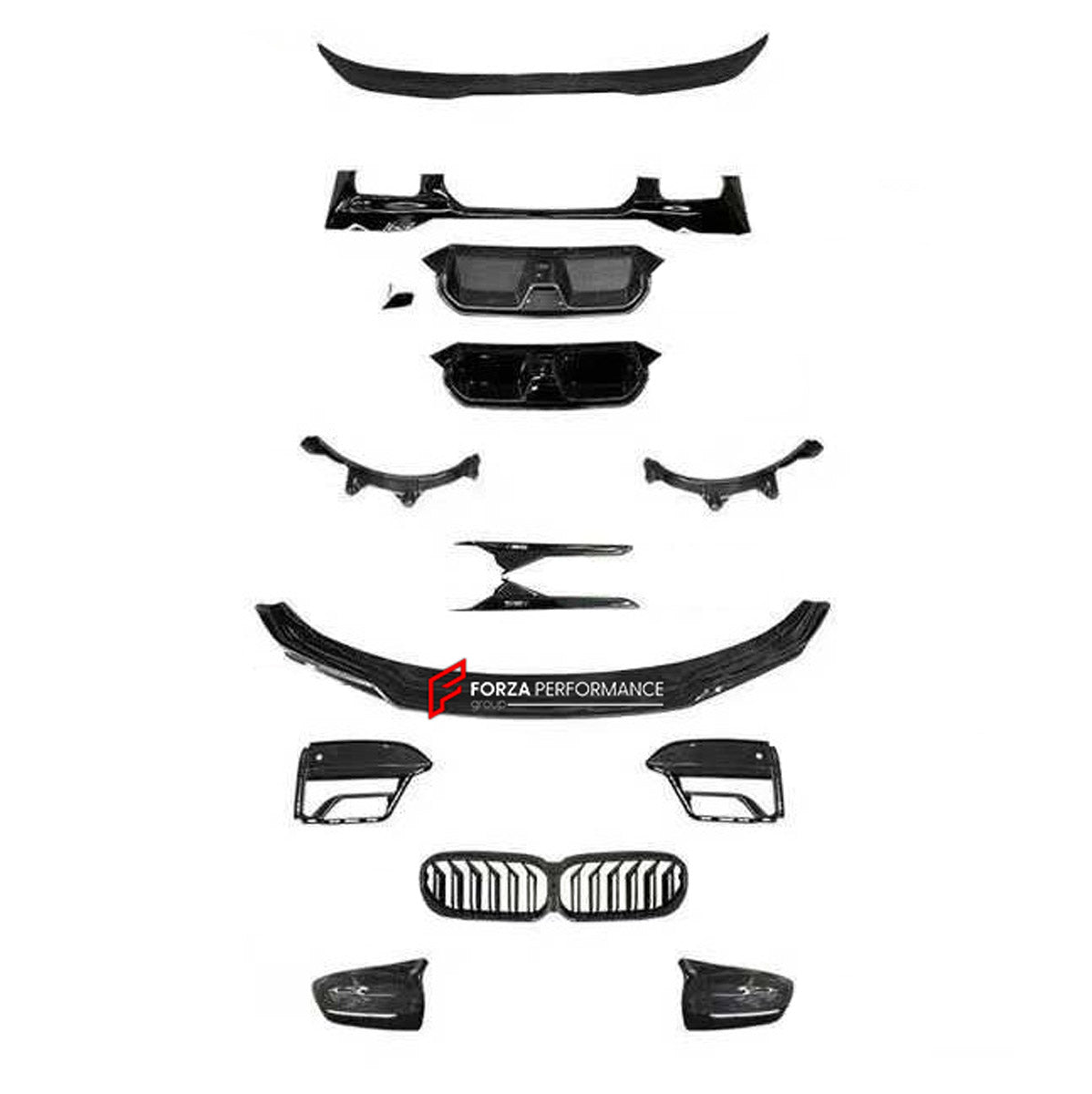 DRY CARBON BODY KIT for BMW M5 F90 LCI 2020 - 2023 FORZA PERFORMANCE custom fit CS Style

Set includes:
Front Lip
Front Grille
Fog Lights Covers
Side Fender Vents
Fender Flares
Side Mirror Covers
Ducktail Spoiler
Rear Diffuser

Material: Dry Carbon

NOTE: Professional installation is required.