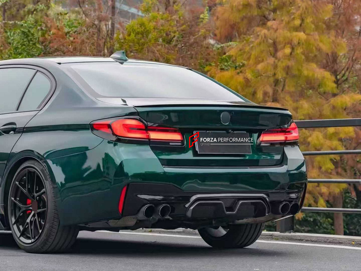 DRY CARBON BODY KIT for BMW M5 F90 LCI 2020 - 2023 FORZA PERFORMANCE custom fit CS Style

Set includes:
Front Lip
Front Grille
Fog Lights Covers
Side Fender Vents
Fender Flares
Side Mirror Covers
Ducktail Spoiler
Rear Diffuser

Material: Dry Carbon

NOTE: Professional installation is required.