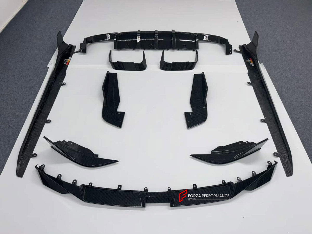 DRY CARBON BODY KIT for BMW M8 F92 F93 2019+ FORZA PERFORMANCE custom fit SQ Style

Set includes:
Front Lip
Front Bumper Canards
Side Skirts
Rear Diffuser

Material: Dry Carbon

NOTE: Professional installation is required.