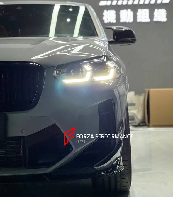 DRY CARBON BODY KIT FOR BMW X4M F98 LCI 2022 - 2023  Set includes:  Front Lip Front Canards Side Skirts Rear Diffuser Rear Spoiler