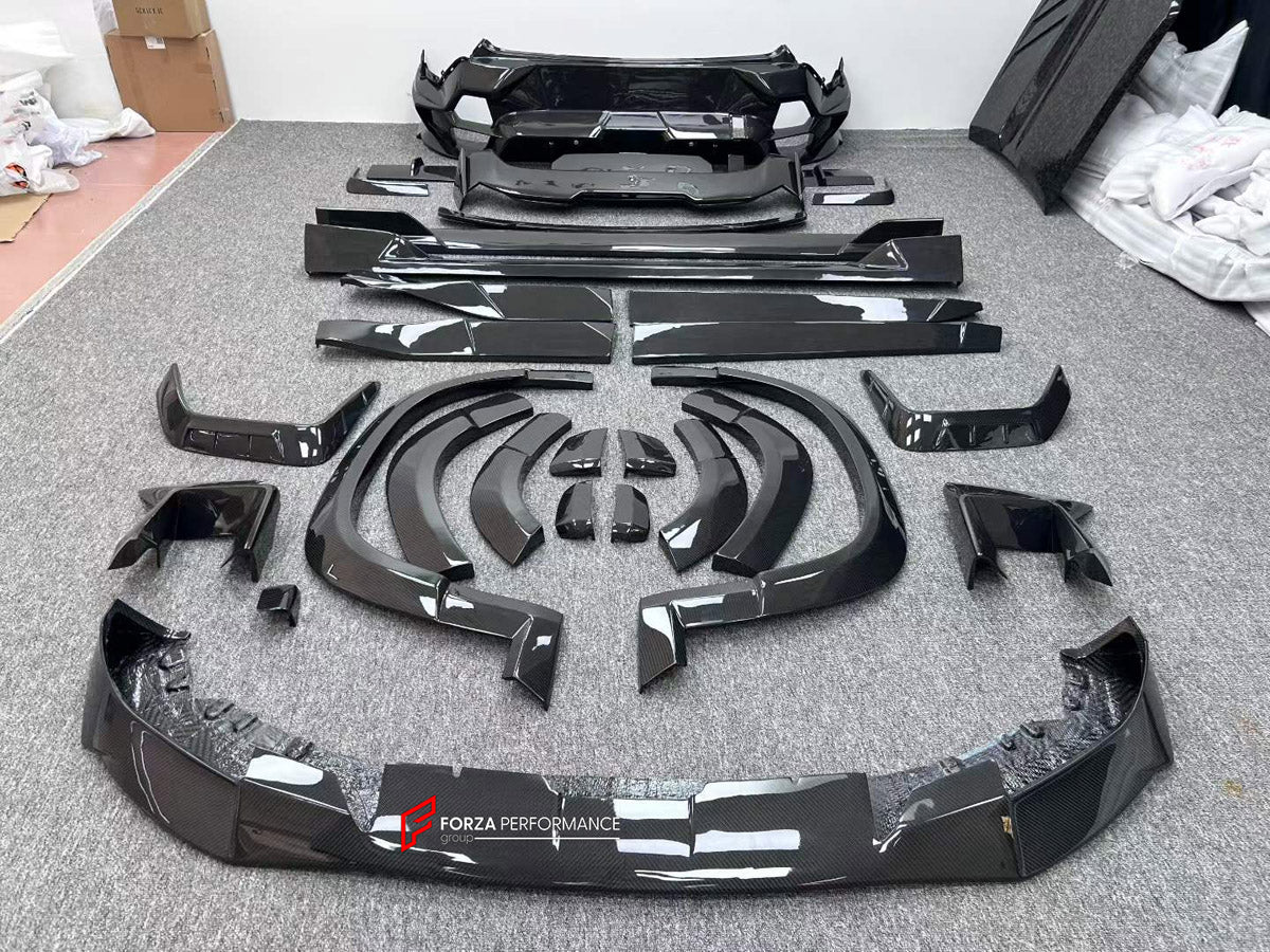 DRY CARBON BODY KIT for BMW XM G09 2023+ FORZA PERFORMANCE custom fit Mansory Style

Set includes:
Front Lip
Front Bumper Canards
Hood Bonnet
Fender Flares
Body Side Door Moldings
Side Skirts
Roof Spoiler
Rear Spoiler Wing
Rear Bumper
Rear Bumper Fins
Rear Diffuser

Material: Dry Carbon

NOTE: Professional installation is required.
