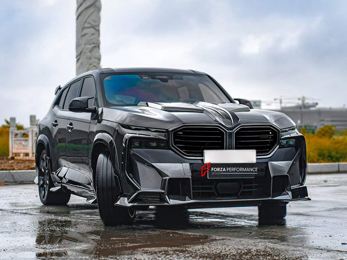 DRY CARBON BODY KIT for BMW XM G09 2023+ FORZA PERFORMANCE custom fit MS Style

Set includes:
Front Lip
Front Bumper Canards
Hood Bonnet
Fender Flares
Side Skirts
Roof Spoiler
Ducktail Spoiler
Rear Bumper
Rear Diffuser

Material: Dry Carbon

NOTE: Professional installation is required.