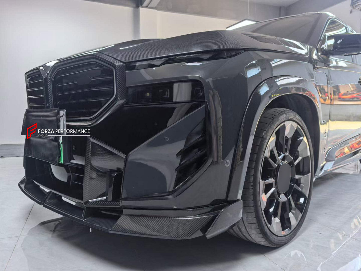 DRY CARBON BODY KIT for BMW XM G09 2023+ FORZA PERFORMANCE custom fit LD Style

Set includes:
Front Lip
Front Grille Mesh Cover Trims
Fog Lights Covers
Hood Bonnet
Fender Flares
Body Side Door Moldings
Side Skirts
Roof Spoiler
Rear Spoiler Wing
Rear Bumper
Rear Bumper Fins
Rear Diffuser

Material: Dry Carbon

NOTE: Professional installation is required.