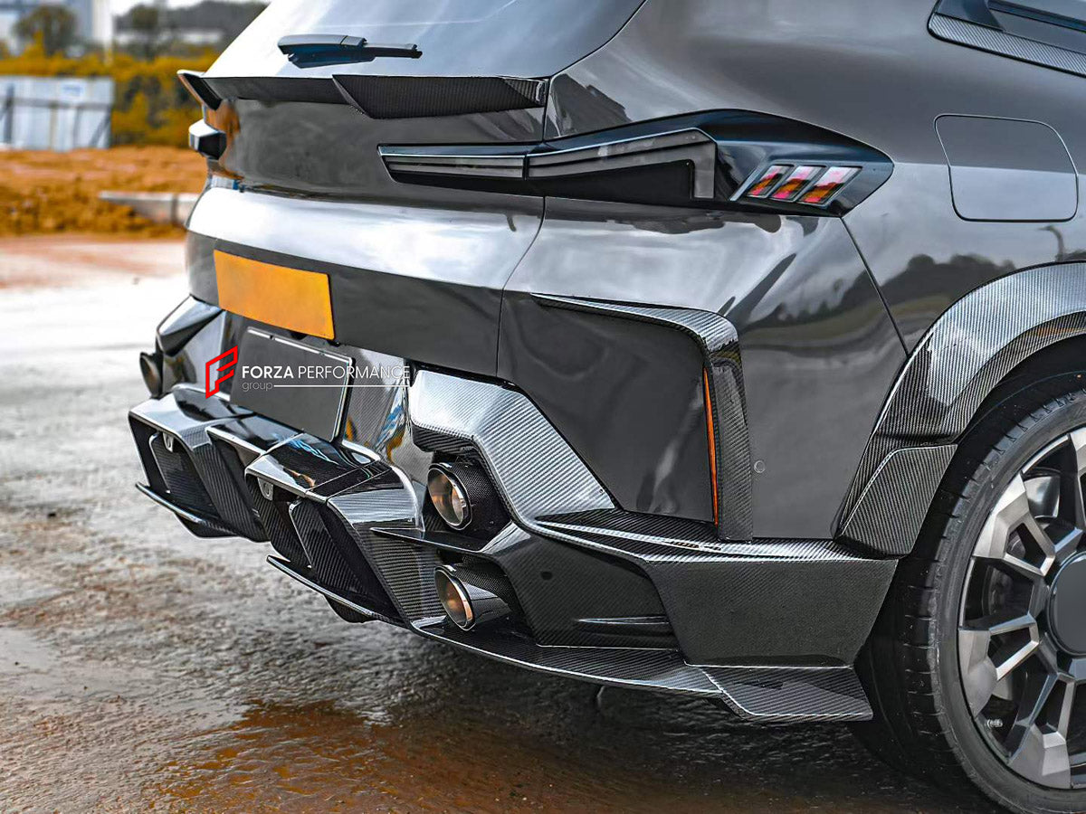 DRY CARBON BODY KIT for BMW XM G09 2023+ FORZA PERFORMANCE custom fit MS Style

Set includes:
Front Lip
Front Bumper Canards
Hood Bonnet
Fender Flares
Side Skirts
Roof Spoiler
Ducktail Spoiler
Rear Bumper
Rear Diffuser

Material: Dry Carbon

NOTE: Professional installation is required.