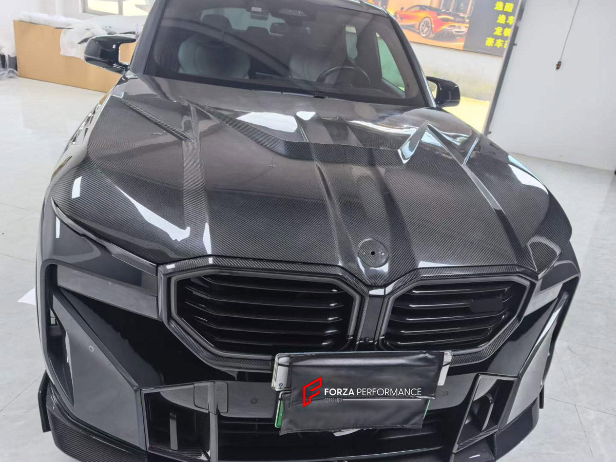 DRY CARBON BODY KIT for BMW XM G09 2023+ FORZA PERFORMANCE custom fit LD Style

Set includes:
Front Lip
Front Grille Mesh Cover Trims
Fog Lights Covers
Hood Bonnet
Fender Flares
Body Side Door Moldings
Side Skirts
Roof Spoiler
Rear Spoiler Wing
Rear Bumper
Rear Bumper Fins
Rear Diffuser

Material: Dry Carbon

NOTE: Professional installation is required.