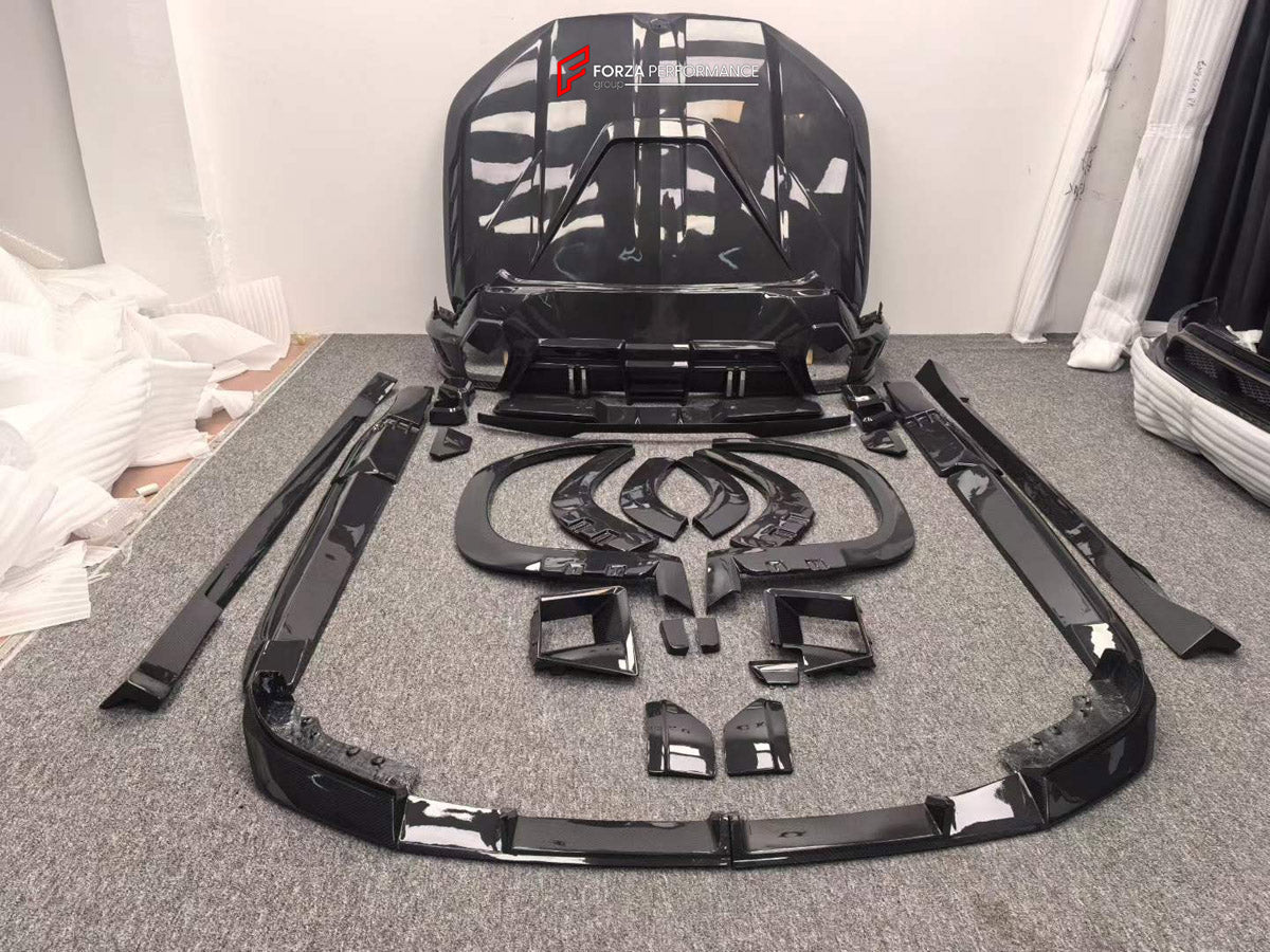 DRY CARBON BODY KIT for BMW XM G09 2023+ FORZA PERFORMANCE custom fit LD Style

Set includes:
Front Lip
Front Grille Mesh Cover Trims
Fog Lights Covers
Hood Bonnet
Fender Flares
Body Side Door Moldings
Side Skirts
Roof Spoiler
Rear Spoiler Wing
Rear Bumper
Rear Bumper Fins
Rear Diffuser

Material: Dry Carbon

NOTE: Professional installation is required.