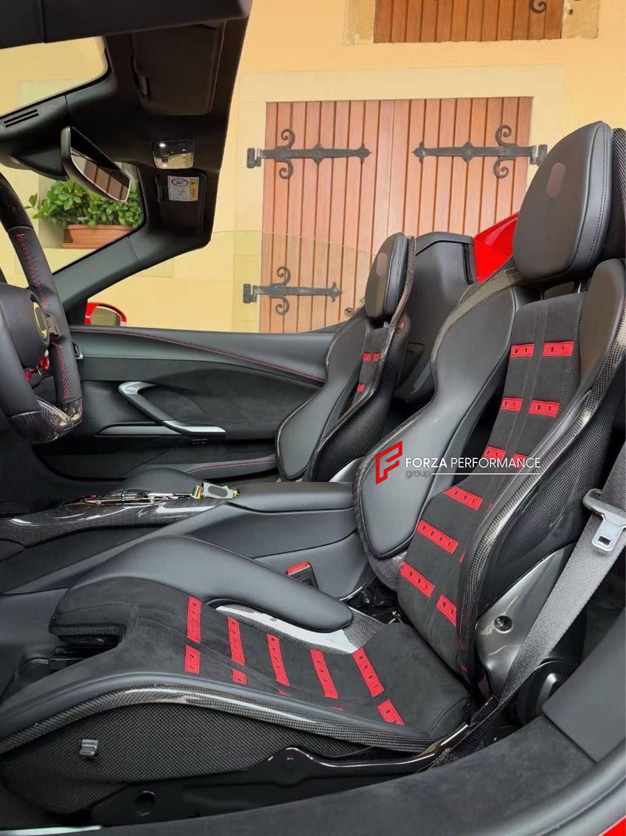 DRY CARBON BODY KIT for FERRARI 296 GTB GTS 2022+

Set includes:
Front Lip
Side Skirts
Rear Diffuser
Center Console Cover
Bucket Seats

Material: Dry Carbon

NOTE: Professional installation is required.