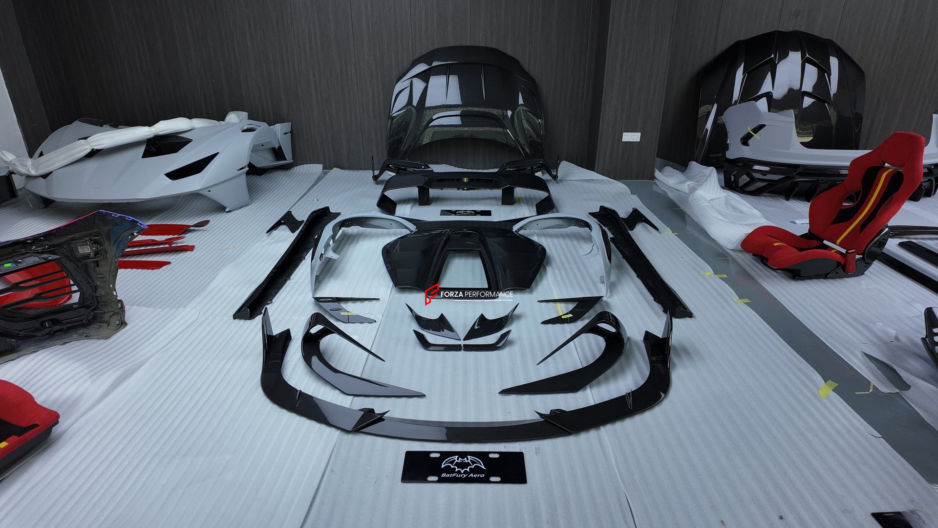 CARBON BODY KIT for FERRARI 296 GTB/GTS  Set includes: Front Lip Front Bumper Air Vent Covers Hood Panel Trim Fender Vents Side Skirts Side Air Vent Covers Engine Cover Rear Spoiler Rear Diffuser