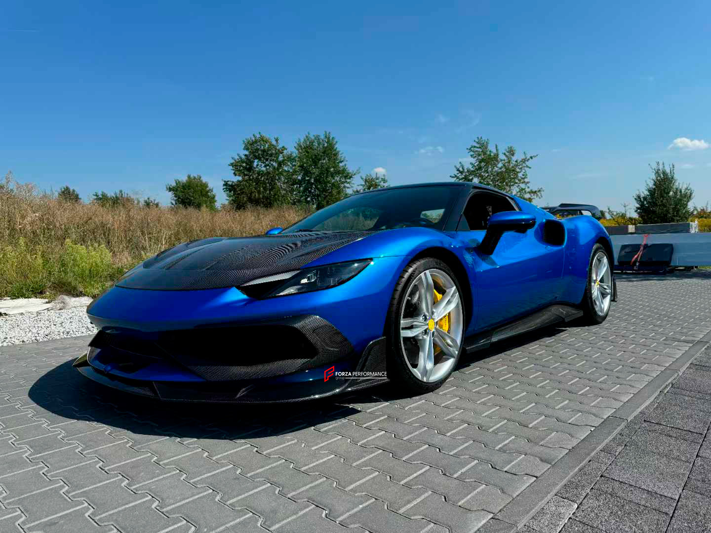 CARBON BODY KIT for FERRARI 296 GTB/GTS  Set includes: Front Lip Front Bumper Air Vent Covers Hood Panel Trim Fender Vents Side Skirts Side Air Vent Covers Engine Cover Rear Spoiler Rear Diffuser