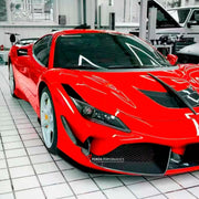 DRY CARBON BODY KIT for FERRARI F8 2019 - 2022
Set includes:

Front Lip
Front Bumper Vents
Front Bumper Canards
Hood Bonnet
Side Skirts
Rear Spoiler
Rear Diffuser
Material: Dry Carbon

NOTE: Professional installation is required.