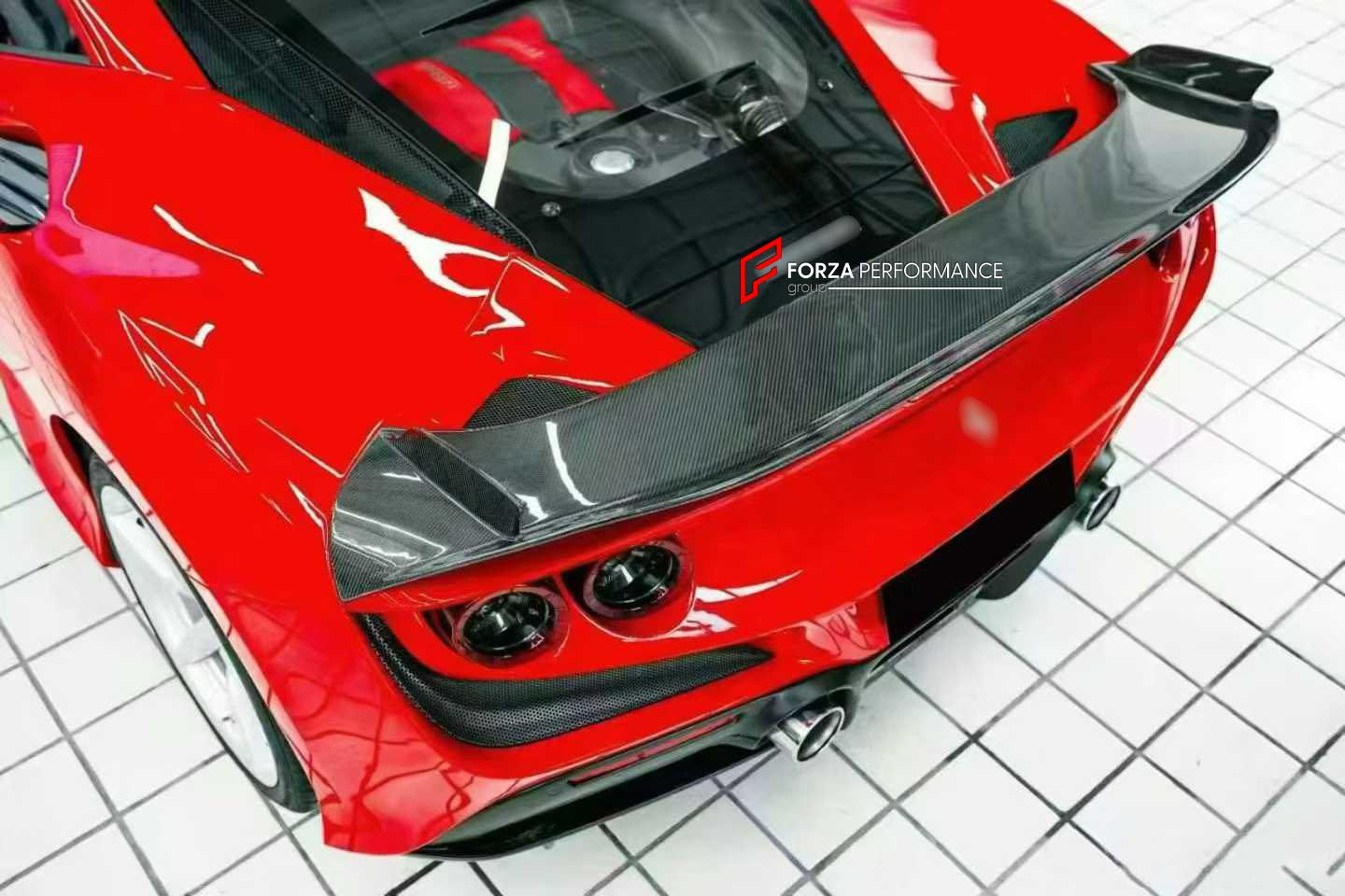 DRY CARBON BODY KIT for FERRARI F8 2019 - 2022
Set includes:

Front Lip
Front Bumper Vents
Front Bumper Canards
Hood Bonnet
Side Skirts
Rear Spoiler
Rear Diffuser
Material: Dry Carbon

NOTE: Professional installation is required.