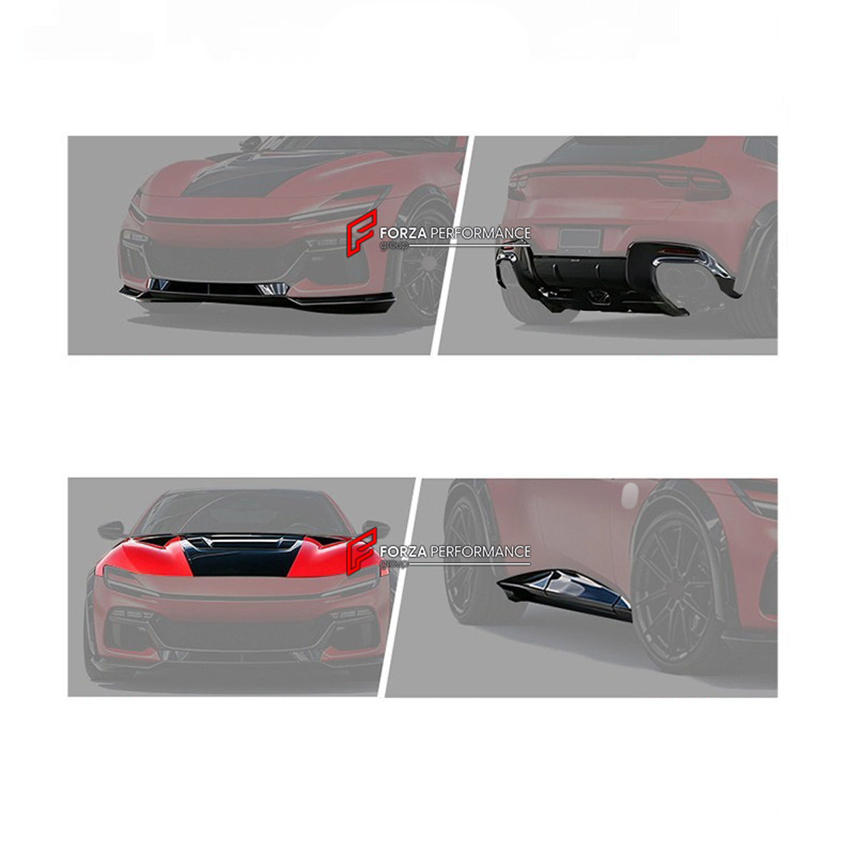 DRY CARBON BODY KIT for FERRARI PUROSANGUE 2023+ FORZA PERFORMANCE custom fit Novitec Style
Set includes:

Front Lip
Front Bumper
Hood Bonnet
Front Fender Flares
Side Mirror Covers
Side Skirts
Rear Fender Flares
Roof Spoiler
Ducktail Spoiler
Rear Diffuser
Material: Dry Carbon

NOTE: Professional installation is required.