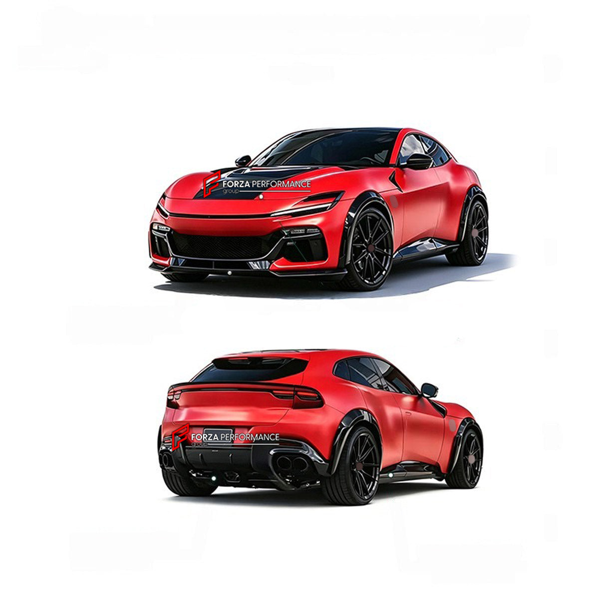DRY CARBON BODY KIT for FERRARI PUROSANGUE 2023+ FORZA PERFORMANCE custom fit Novitec Style
Set includes:

Front Lip
Front Bumper
Hood Bonnet
Front Fender Flares
Side Mirror Covers
Side Skirts
Rear Fender Flares
Roof Spoiler
Ducktail Spoiler
Rear Diffuser
Material: Dry Carbon

NOTE: Professional installation is required.