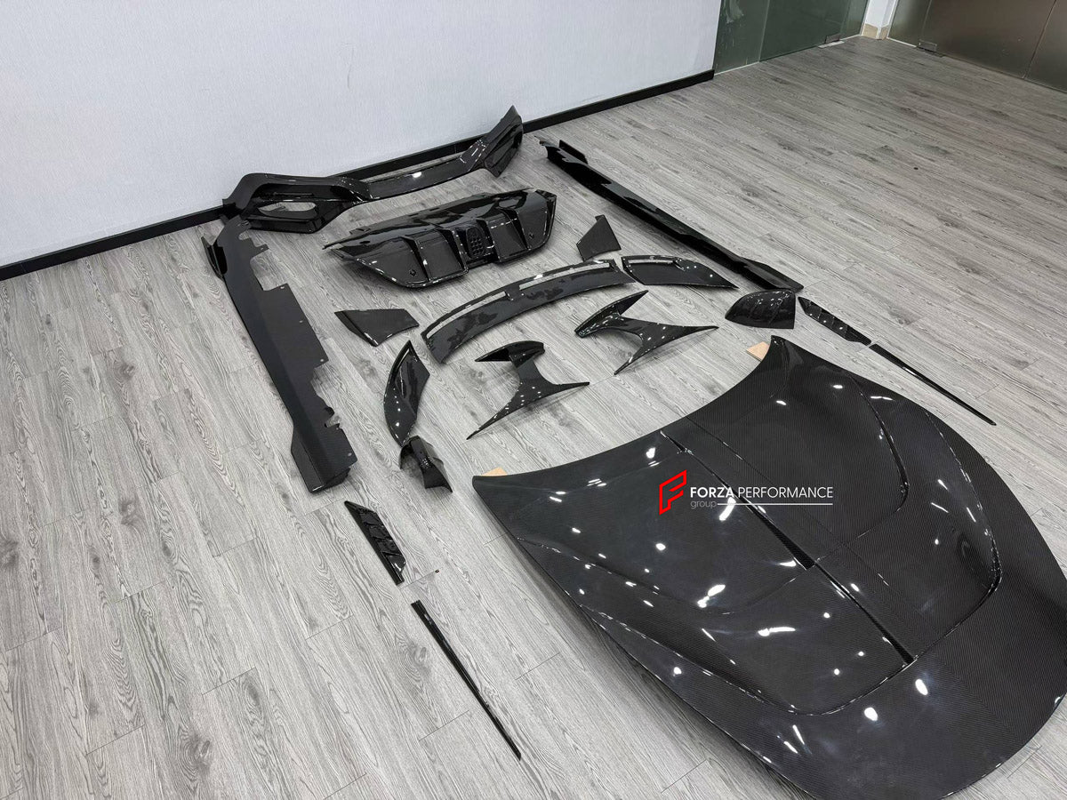 DRY CARBON BODY KIT for FERRARI ROMA 2020 - 2025 FORZA PERFORMANCE custom fit Mansory Style

Set includes:
Front Lip
Front Bumper Assembly
Hood Bonnet
Side Fender Vents
Side Mirror Covers
Side Skirts
Ducktail Spoiler
Rear Bumper Assembly
Rear Diffuser

Material: Dry Carbon

NOTE: Professional installation is required.