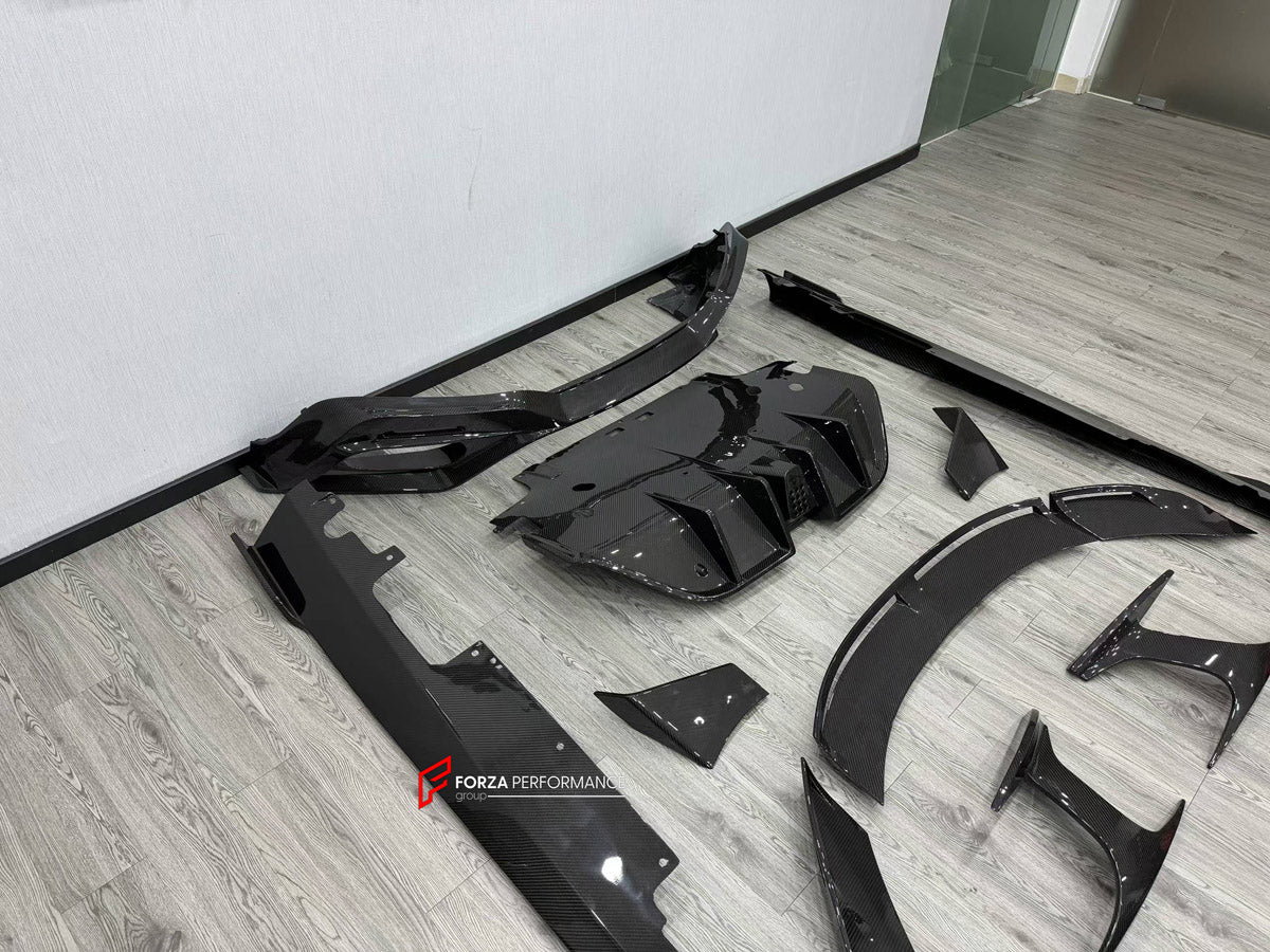 DRY CARBON BODY KIT for FERRARI ROMA 2020 - 2025 FORZA PERFORMANCE custom fit Mansory Style

Set includes:
Front Lip
Front Bumper Assembly
Hood Bonnet
Side Fender Vents
Side Mirror Covers
Side Skirts
Ducktail Spoiler
Rear Bumper Assembly
Rear Diffuser

Material: Dry Carbon

NOTE: Professional installation is required.