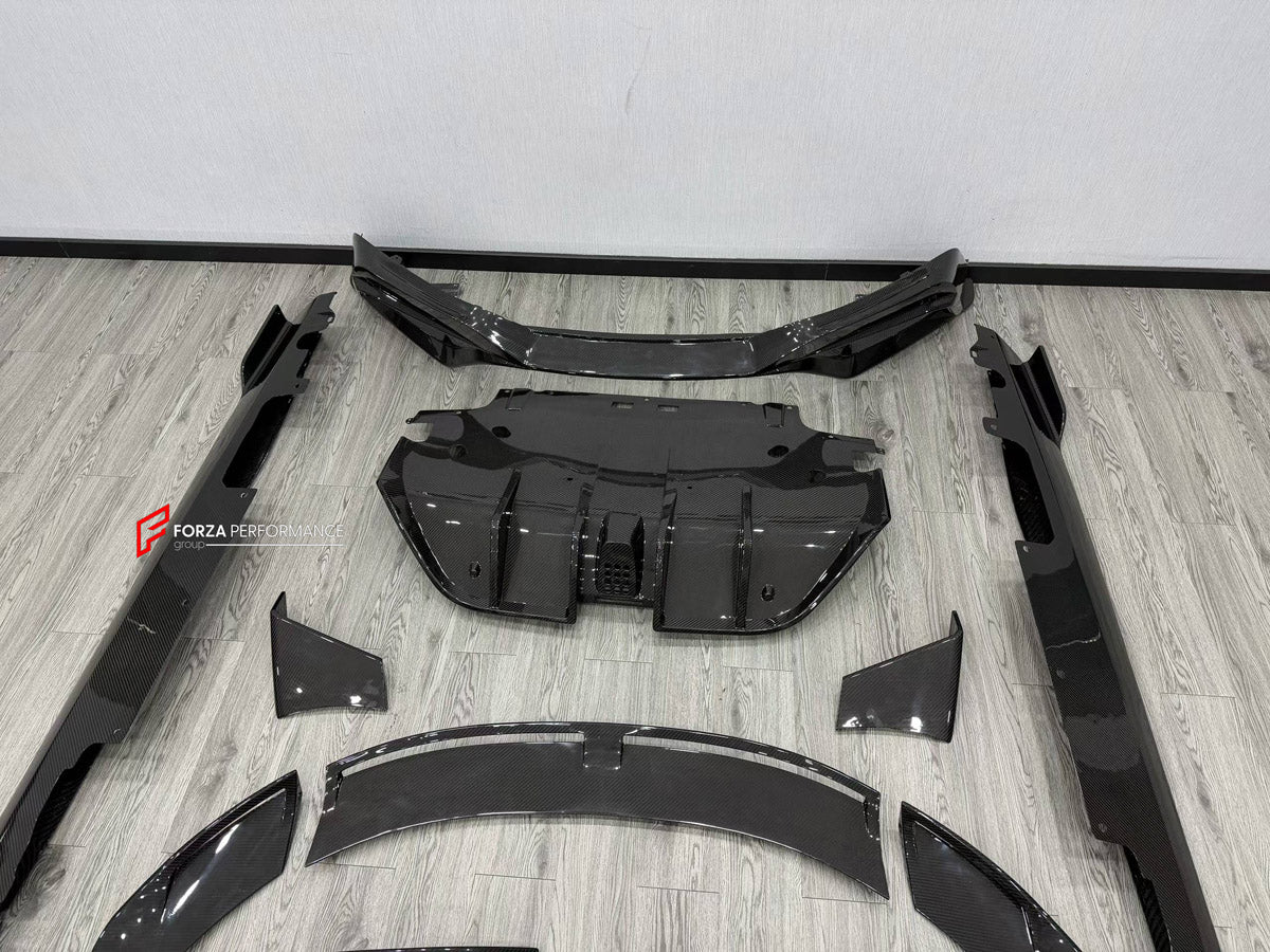 DRY CARBON BODY KIT for FERRARI ROMA 2020 - 2025 FORZA PERFORMANCE custom fit Mansory Style

Set includes:
Front Lip
Front Bumper Assembly
Hood Bonnet
Side Fender Vents
Side Mirror Covers
Side Skirts
Ducktail Spoiler
Rear Bumper Assembly
Rear Diffuser

Material: Dry Carbon

NOTE: Professional installation is required.