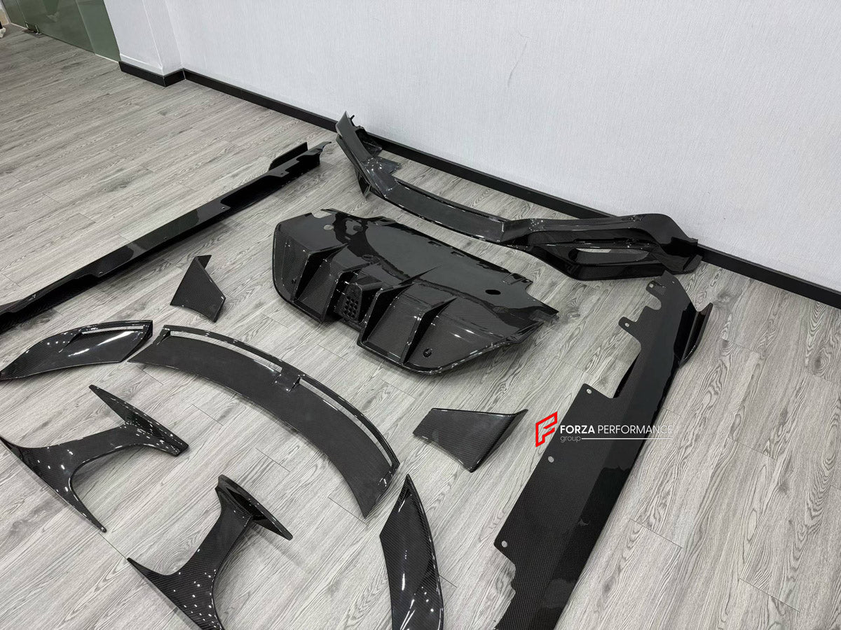 DRY CARBON BODY KIT for FERRARI ROMA 2020 - 2025 FORZA PERFORMANCE custom fit Mansory Style

Set includes:
Front Lip
Front Bumper Assembly
Hood Bonnet
Side Fender Vents
Side Mirror Covers
Side Skirts
Ducktail Spoiler
Rear Bumper Assembly
Rear Diffuser

Material: Dry Carbon

NOTE: Professional installation is required.