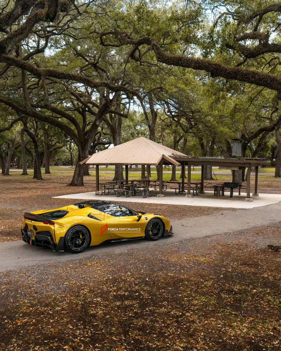 DRY CARBON BODY KIT for FERRARI SF90 2019+
Set includes:

Front Lip
Front Bumper Canards
Hood Bonnet Trim
Side Mirror Covers
Side Skirts
Rear Side Air Vents
Engine Bay Cover Lid
Rear Spoiler
Rear Diffuser
Material: Dry Carbon

NOTE: Professional installation is required.
