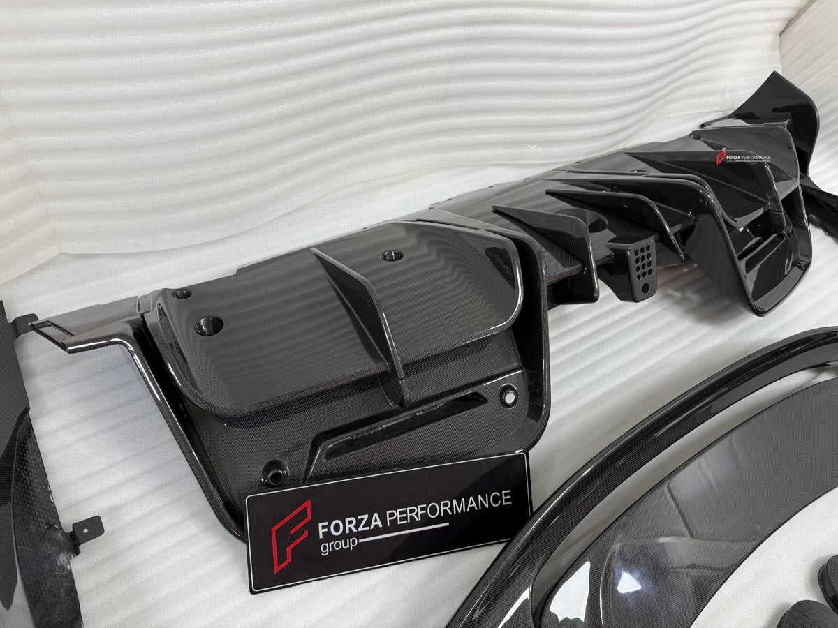 DRY CARBON BODY KIT for FERRARI SF90 2019+
Set includes:

Front Lip
Front Bumper Canards
Hood Bonnet Trim
Side Mirror Covers
Side Skirts
Rear Side Air Vents
Engine Bay Cover Lid
Rear Spoiler
Rear Diffuser
Material: Dry Carbon

NOTE: Professional installation is required.