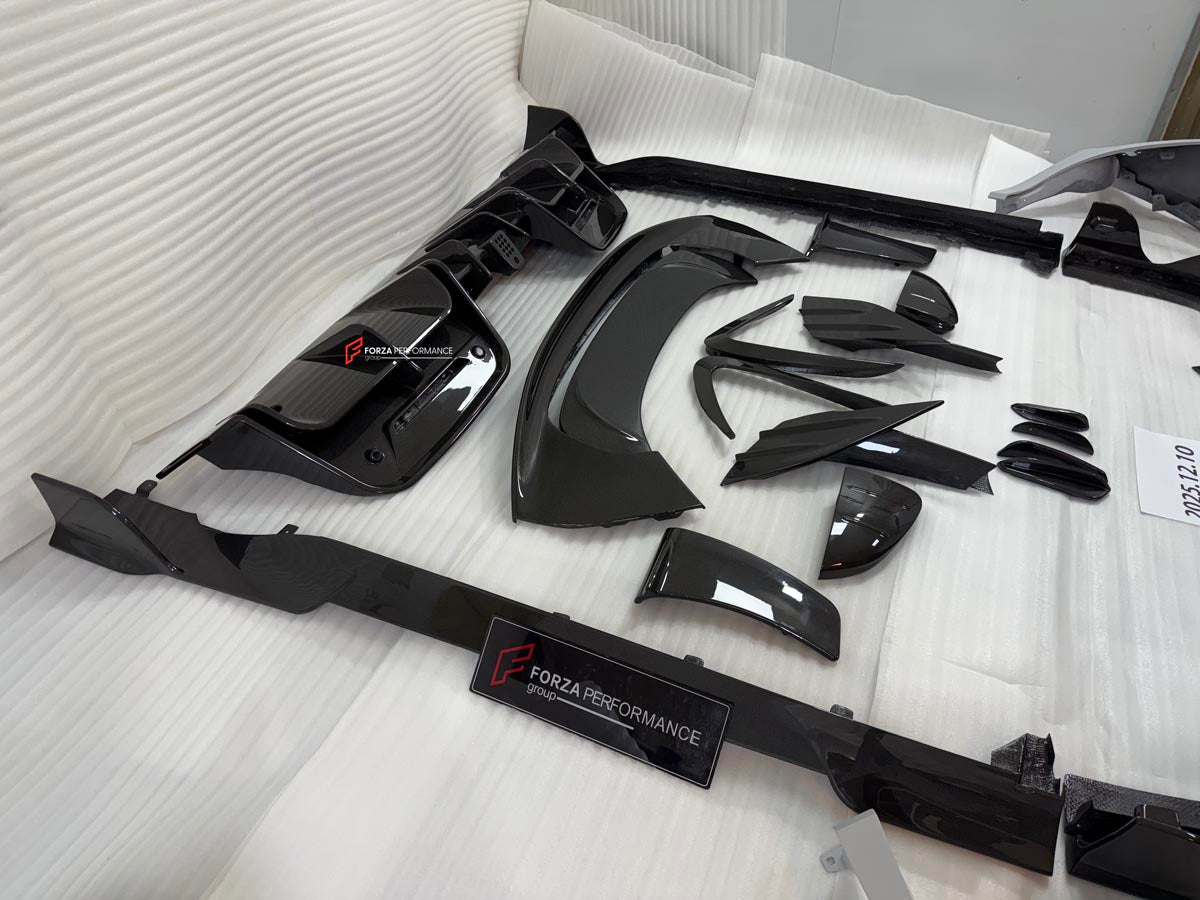 DRY CARBON BODY KIT for FERRARI SF90 2019+
Set includes:

Front Lip
Front Bumper Canards
Hood Bonnet Trim
Side Mirror Covers
Side Skirts
Rear Side Air Vents
Engine Bay Cover Lid
Rear Spoiler
Rear Diffuser
Material: Dry Carbon

NOTE: Professional installation is required.