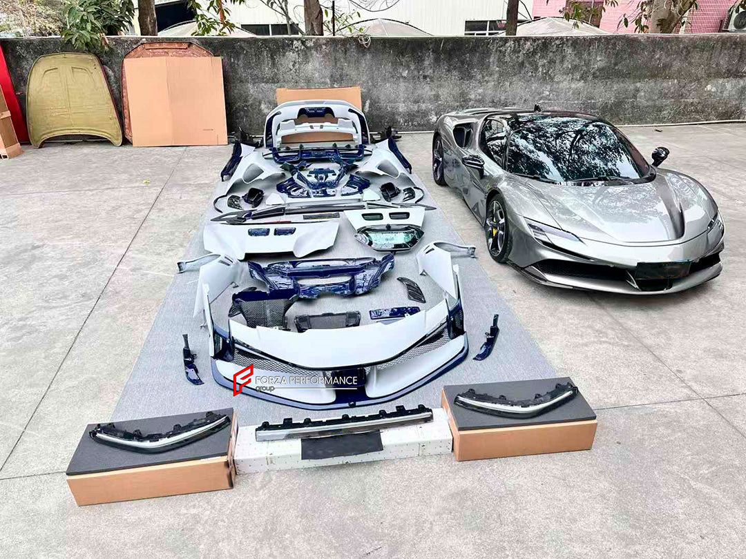 DRY CARBON BODY KIT for FERRARI SF90 2019+

Set includes:

Front Bumper Assembly
Front Bumper Canards
Front Splitter Endplates
Hood Bonnet
Front Trunk Trim
Front Fenders
Side Skirts
Quarter Panels
Side Air Vents
Engine Bay Cover Lid
Rear Wing Spoiler
Rear Bumper Assembly
Rear Diffuser

Material: Dry Carbon

Note: Professional installation is required.