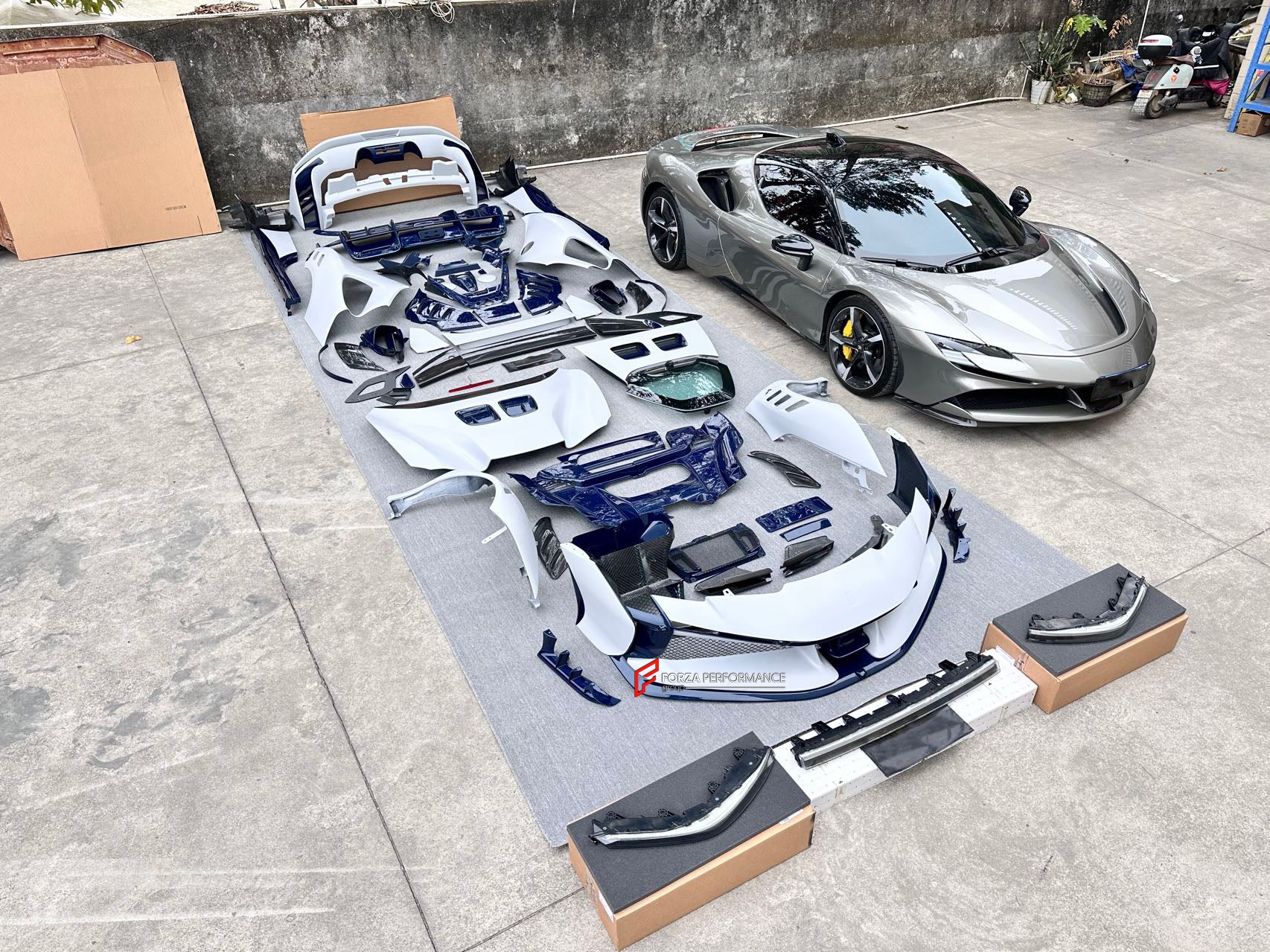 DRY CARBON BODY KIT for FERRARI SF90 2019+

Set includes:

Front Bumper Assembly
Front Bumper Canards
Front Splitter Endplates
Hood Bonnet
Front Trunk Trim
Front Fenders
Side Skirts
Quarter Panels
Side Air Vents
Engine Bay Cover Lid
Rear Wing Spoiler
Rear Bumper Assembly
Rear Diffuser

Material: Dry Carbon

Note: Professional installation is required.