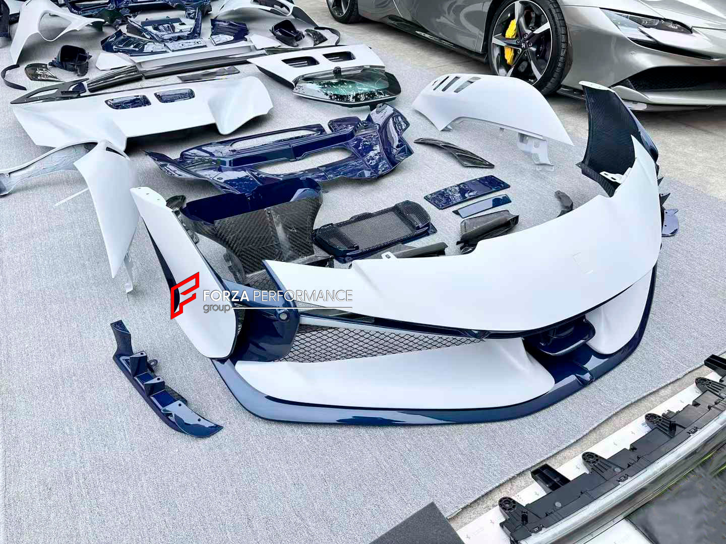 DRY CARBON BODY KIT for FERRARI SF90 2019+

Set includes:

Front Bumper Assembly
Front Bumper Canards
Front Splitter Endplates
Hood Bonnet
Front Trunk Trim
Front Fenders
Side Skirts
Quarter Panels
Side Air Vents
Engine Bay Cover Lid
Rear Wing Spoiler
Rear Bumper Assembly
Rear Diffuser

Material: Dry Carbon

Note: Professional installation is required.