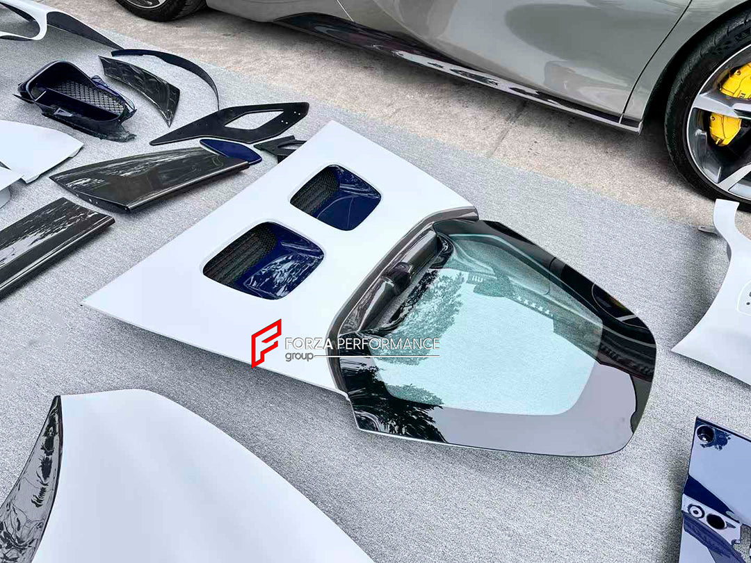 DRY CARBON BODY KIT for FERRARI SF90 2019+

Set includes:

Front Bumper Assembly
Front Bumper Canards
Front Splitter Endplates
Hood Bonnet
Front Trunk Trim
Front Fenders
Side Skirts
Quarter Panels
Side Air Vents
Engine Bay Cover Lid
Rear Wing Spoiler
Rear Bumper Assembly
Rear Diffuser

Material: Dry Carbon

Note: Professional installation is required.