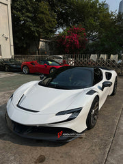 DRY CARBON BODY KIT FOR FERRARI SF90 SPIDER

Set includes: 

Lower Front Lip
Front Lip
Front Bumper Attachment
Trunk Cover
Front Lid Insert
Front Lid Cover
Front Fenders
Side Mirror Covers
Side Skirt
Side Air Inlet
Rear Lid Cover
Engine Bay
Rear Spoiler
Rear Diffuser

Material: Dry Carbon