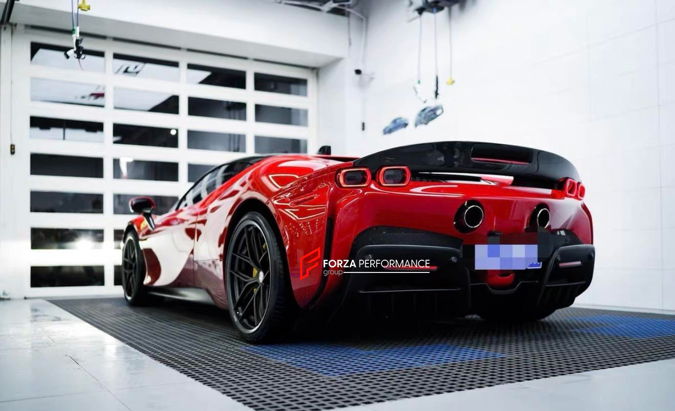 DRY CARBON BODY KIT FOR FERRARI SF90 SPIDER

Set includes: 

Lower Front Lip
Front Lip
Front Bumper Attachment
Trunk Cover
Front Lid Insert
Front Lid Cover
Front Fenders
Side Mirror Covers
Side Skirt
Side Air Inlet
Rear Lid Cover
Engine Bay
Rear Spoiler
Rear Diffuser

Material: Dry Carbon