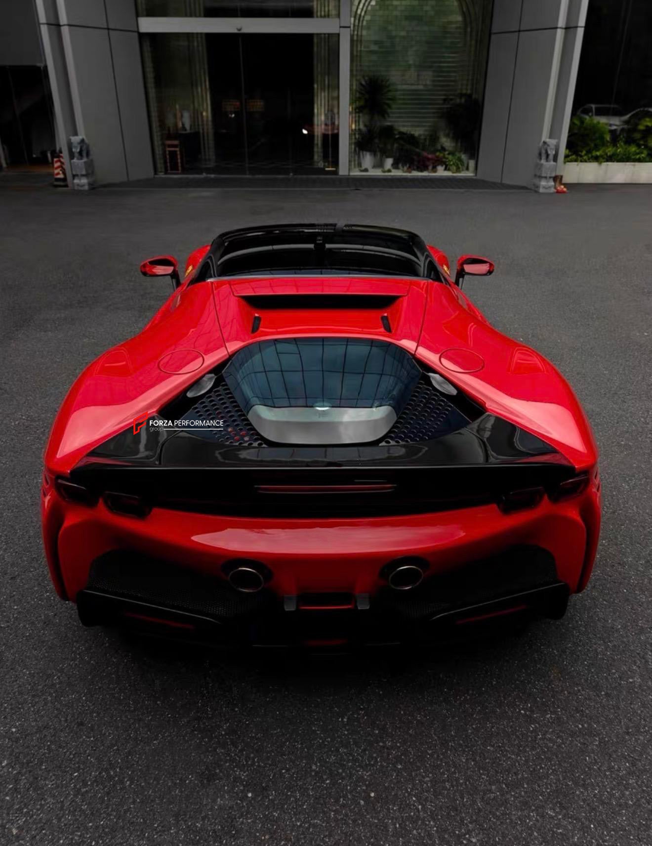 DRY CARBON BODY KIT FOR FERRARI SF90 SPIDER

Set includes: 

Lower Front Lip
Front Lip
Front Bumper Attachment
Trunk Cover
Front Lid Insert
Front Lid Cover
Front Fenders
Side Mirror Covers
Side Skirt
Side Air Inlet
Rear Lid Cover
Engine Bay
Rear Spoiler
Rear Diffuser

Material: Dry Carbon