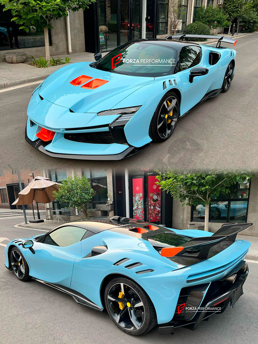 SF90 XX STYLE DRY CARBON BODY KIT for FERRARI SF90

Set includes:

Front Lip
Front Bumper
Hood
Side Fenders
Side Skirts
Rear Spoiler
Rear Bumper
Rear Diffuser

Material: Dry Carbon

Note: Professional installation is required.