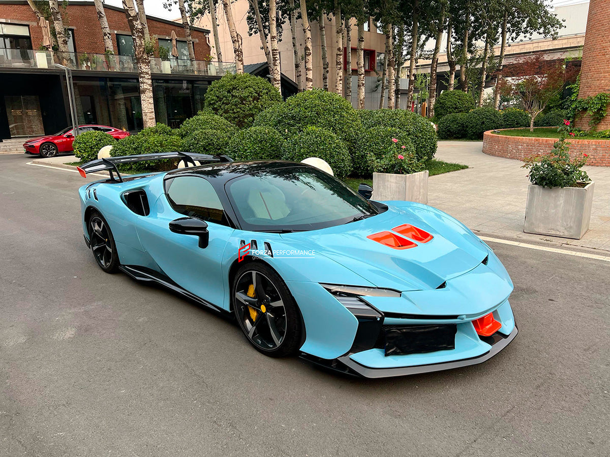 SF90 XX STYLE DRY CARBON BODY KIT for FERRARI SF90

Set includes:

Front Lip
Front Bumper
Hood
Side Fenders
Side Skirts
Rear Spoiler
Rear Bumper
Rear Diffuser

Material: Dry Carbon

Note: Professional installation is required.