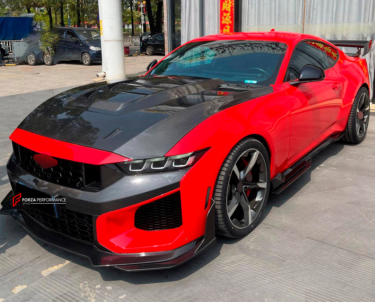 DRY CARBON BODY KIT for Ford Mustang VII S650 Dark Horse 2024+
Set includes:

Front Lip
Front Bumper
Hood Bonnet
Side Skirts
Rear Spoiler Wing
Ducktail Spoiler
Rear Diffuser
Material: Dry Carbon

NOTE: Professional installation is required.