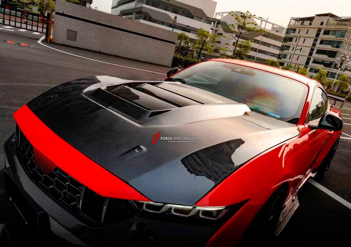 DRY CARBON BODY KIT for Ford Mustang VII S650 Dark Horse 2024+
Set includes:

Front Lip
Front Bumper
Hood Bonnet
Side Skirts
Rear Spoiler Wing
Ducktail Spoiler
Rear Diffuser
Material: Dry Carbon

NOTE: Professional installation is required.