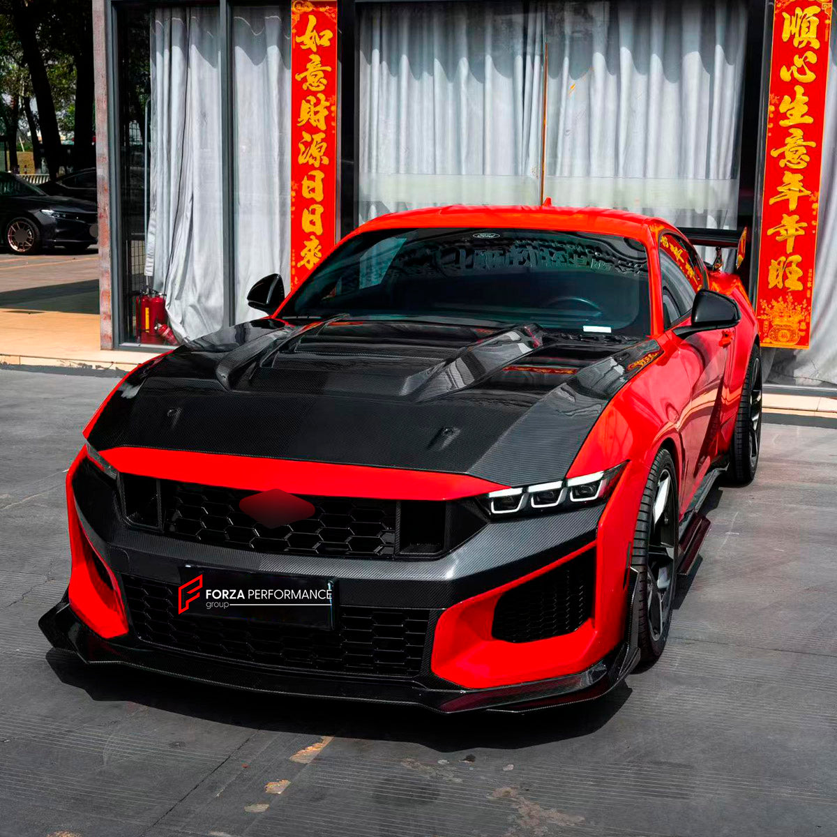 DRY CARBON BODY KIT for Ford Mustang VII S650 Dark Horse 2024+
Set includes:

Front Lip
Front Bumper
Hood Bonnet
Side Skirts
Rear Spoiler Wing
Ducktail Spoiler
Rear Diffuser
Material: Dry Carbon

NOTE: Professional installation is required.