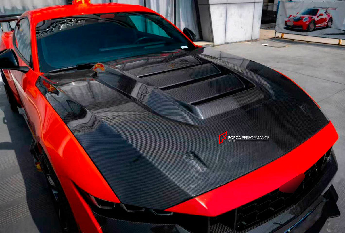 DRY CARBON BODY KIT for Ford Mustang VII S650 Dark Horse 2024+
Set includes:

Front Lip
Front Bumper
Hood Bonnet
Side Skirts
Rear Spoiler Wing
Ducktail Spoiler
Rear Diffuser
Material: Dry Carbon

NOTE: Professional installation is required.