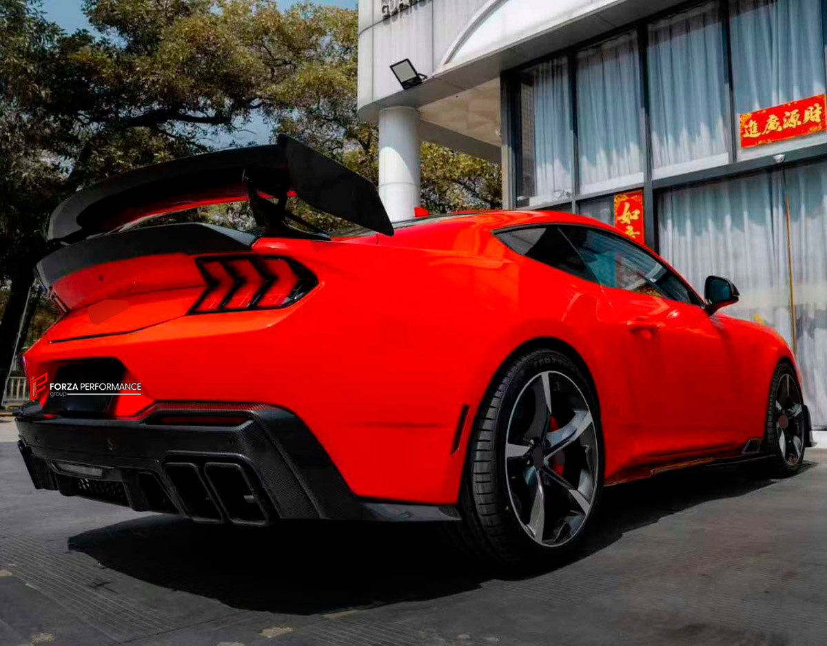 DRY CARBON BODY KIT for Ford Mustang VII S650 Dark Horse 2024+
Set includes:

Front Lip
Front Bumper
Hood Bonnet
Side Skirts
Rear Spoiler Wing
Ducktail Spoiler
Rear Diffuser
Material: Dry Carbon

NOTE: Professional installation is required.