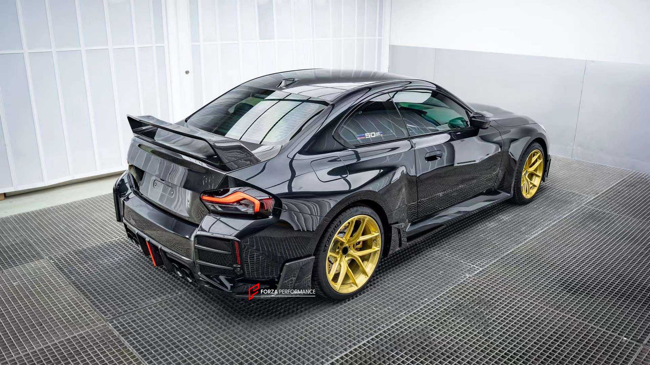 DRY CARBON FIBER BODY KIT for BMW M2/M2C G87
Set includes:
Front Lip
Front Grille
Front lower Mesh
Front fenders
Side skirts
Rear Diffuser
Rear Bumper canards
Rear Spoiler
Rear trunk (OEM size)
Material: Dry Carbon Fiber
NOTE: Professional installation is required